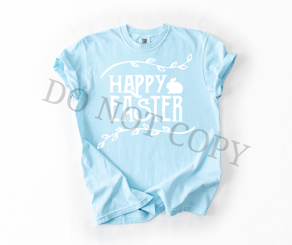 Happy Easter Bunny DTF Transfer – All White Ink Easter Design – Ready to Press Heat Transfer