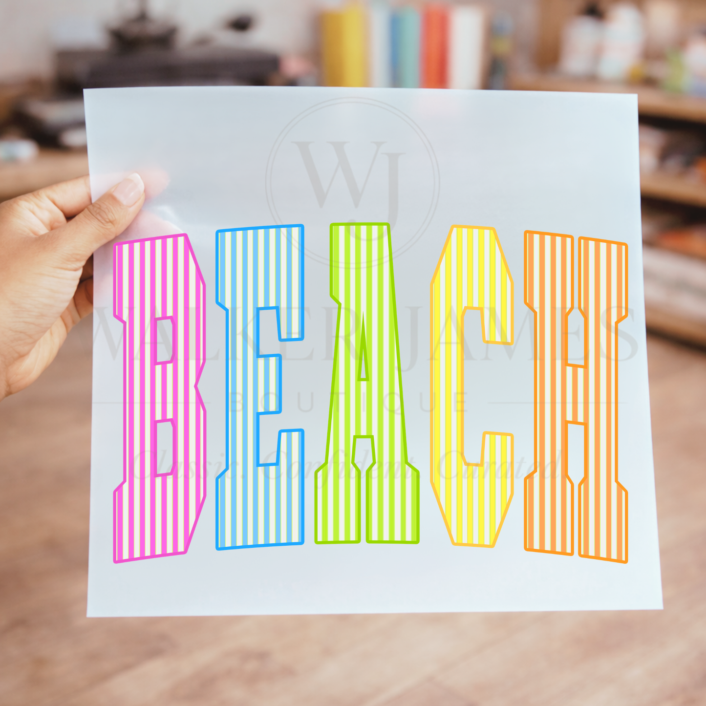 Beach Striped Summer DTF Transfer | Coastal Beach Graphic | Ready to Press Transfer