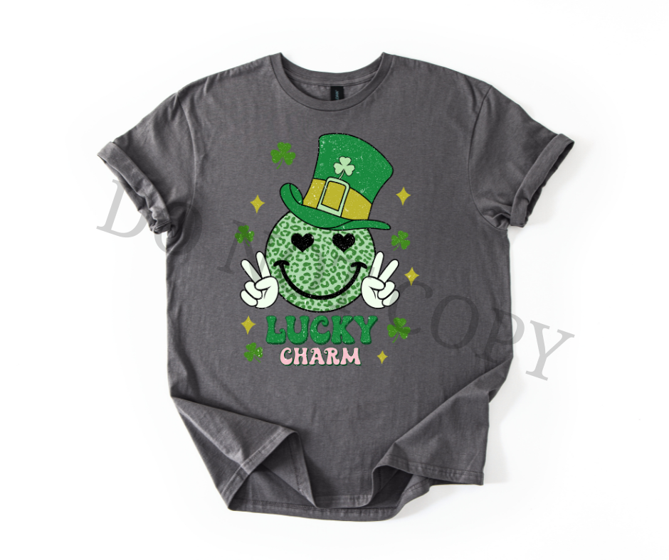 Lucky Charm Smiley Retro DTF Transfer | St Patrick’s Day Heat Transfer | Ready to Press Irish Design