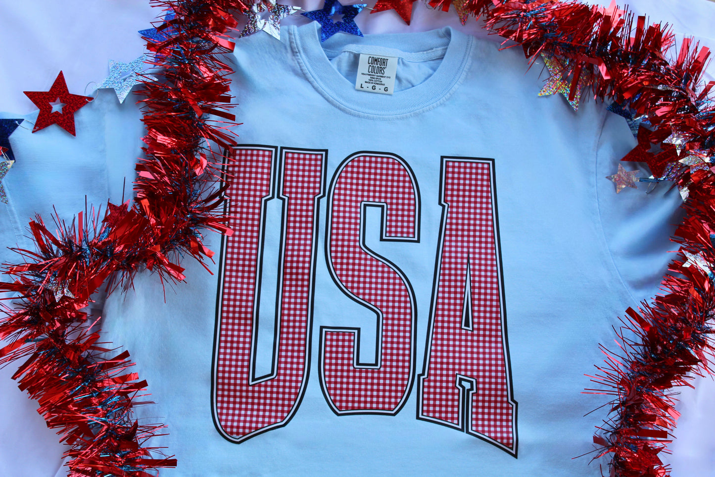 Gingham USA Shirt | Preppy Patriotic Tee | Red Check USA Graphic Shirt | 4th of July Shirt | Comfort Colors Tee