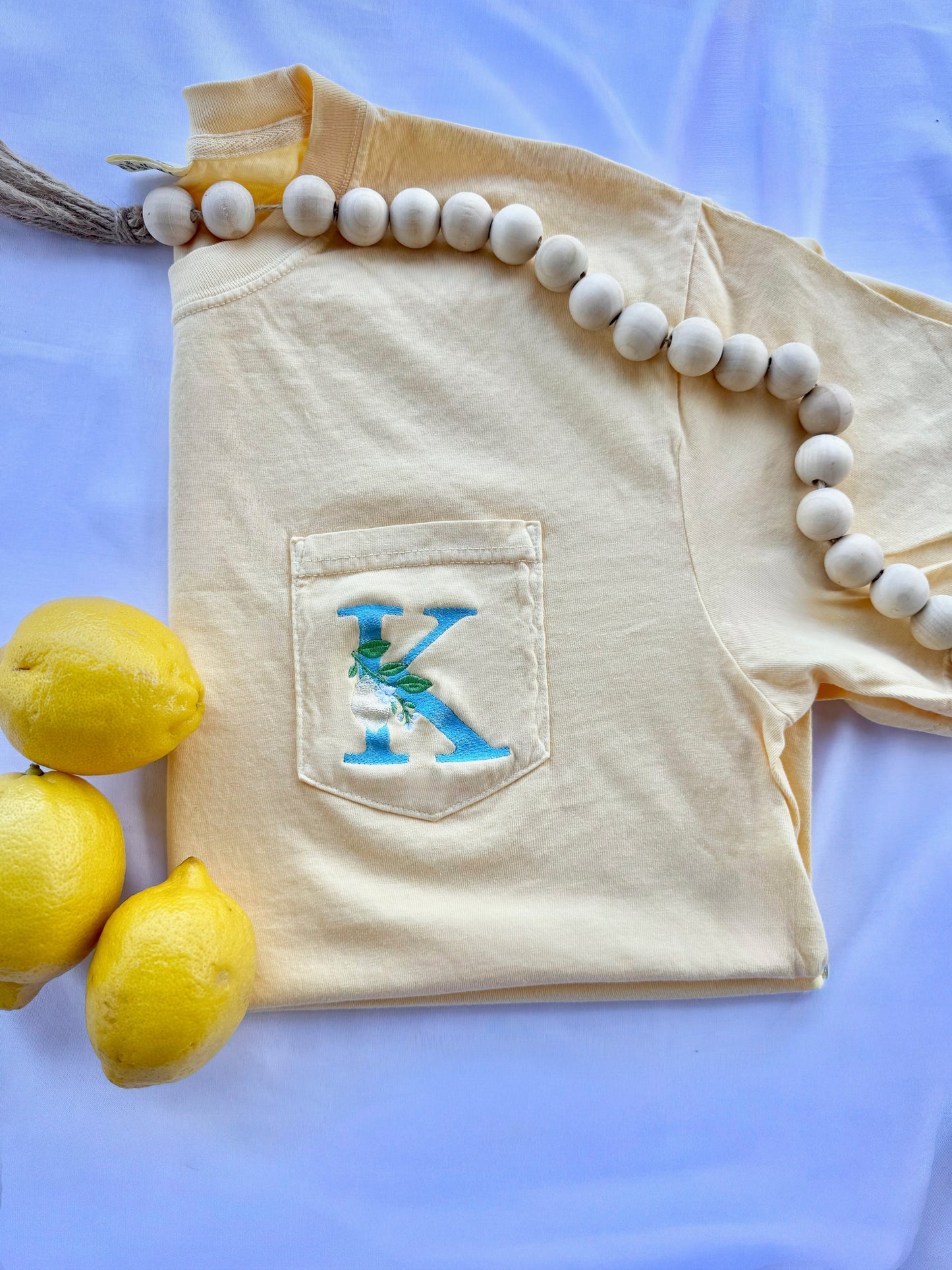 Lemon Vine Monogram Pocket Tee | Embroidered Comfort Colors Shirt | Custom Initial Boutique Tee | Signature Monogram™ Collection