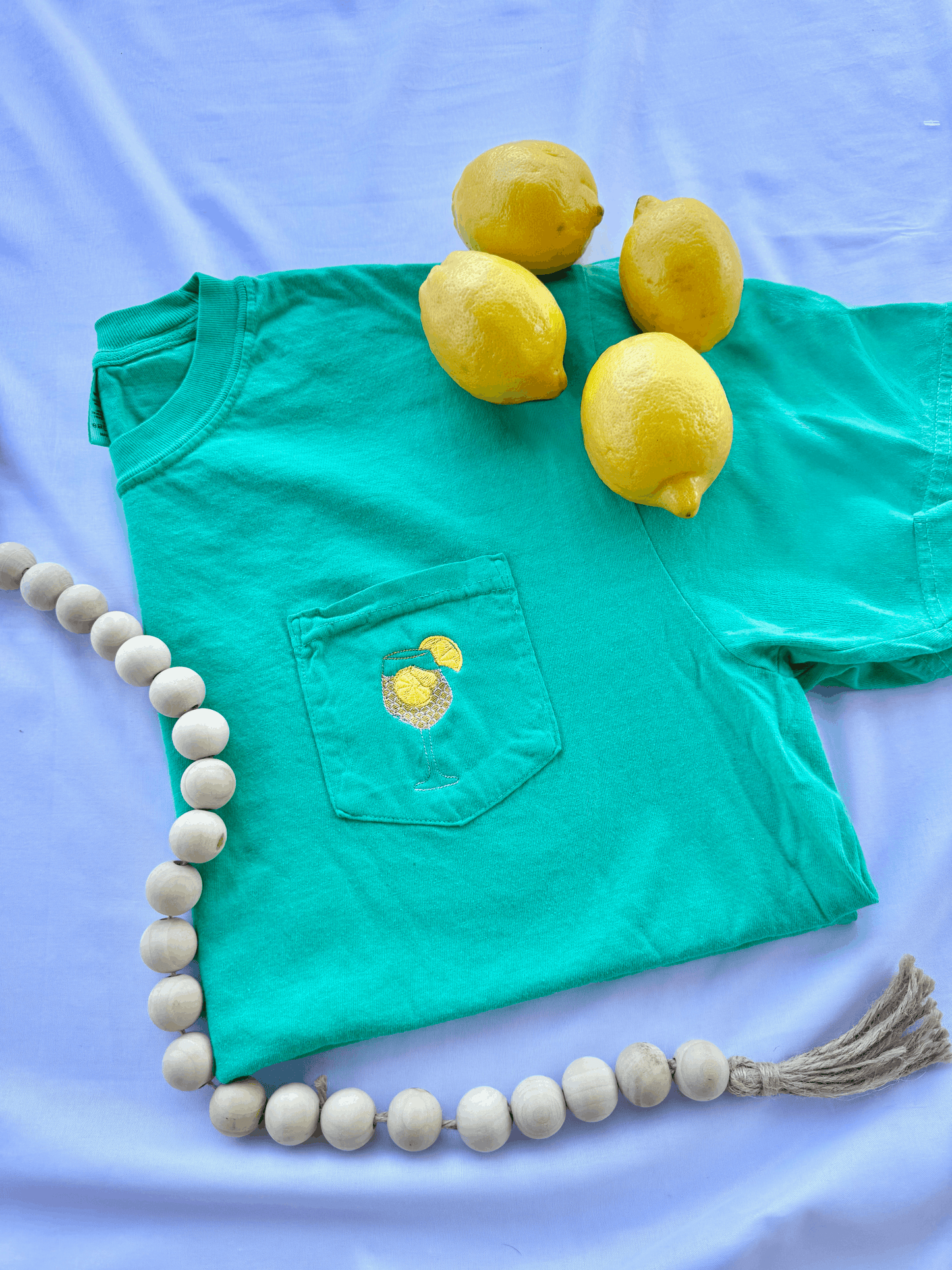 Embroidered Lemon Cocktail Pocket Tee | Comfort Colors Summer Shirt | Coastal Cocktail Boutique Tee
