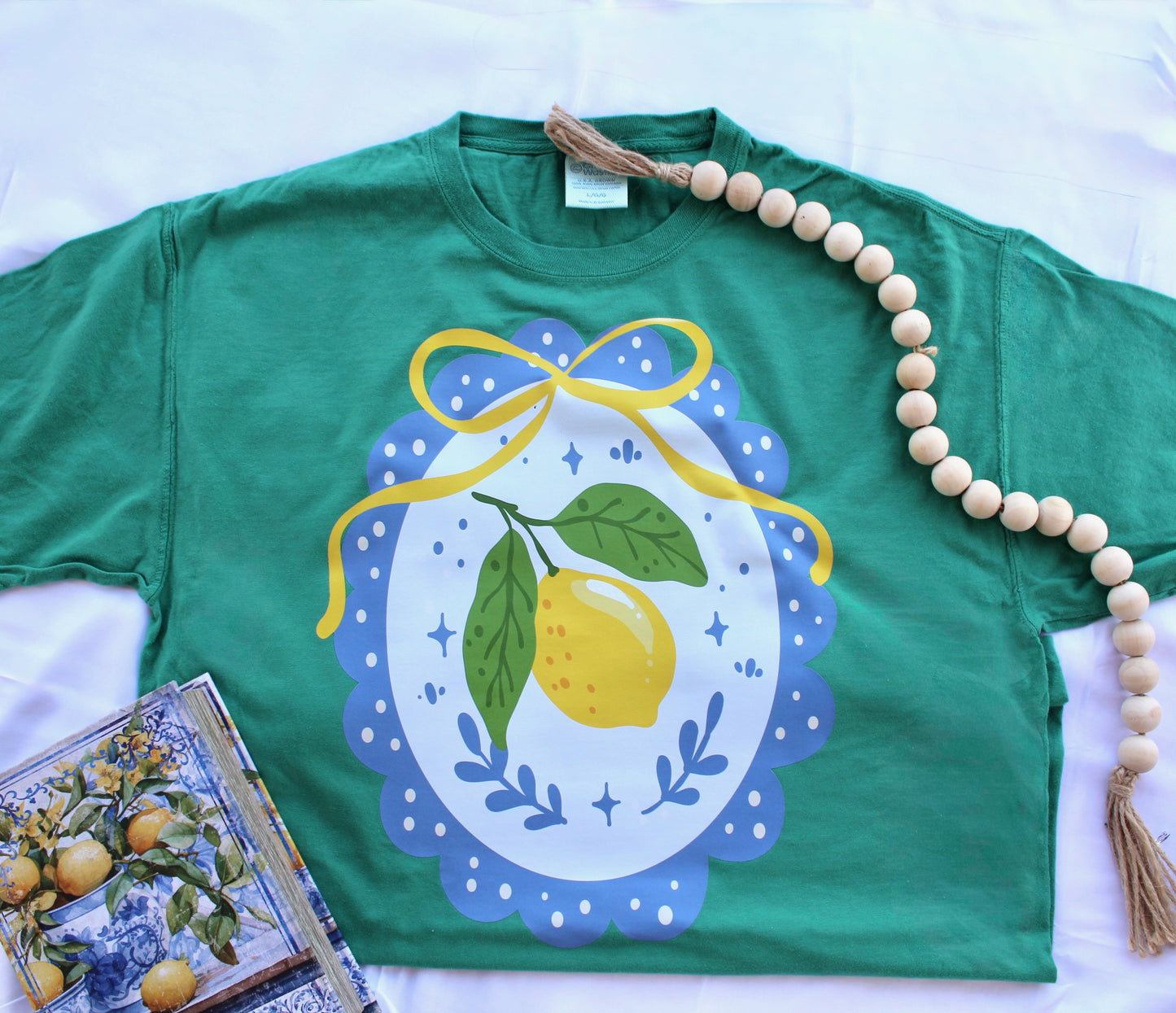 Blue Chinoiserie Lemon Comfort Wash Tee | Coastal Citrus Graphic Shirt | Grandmillennial Boutique Tee