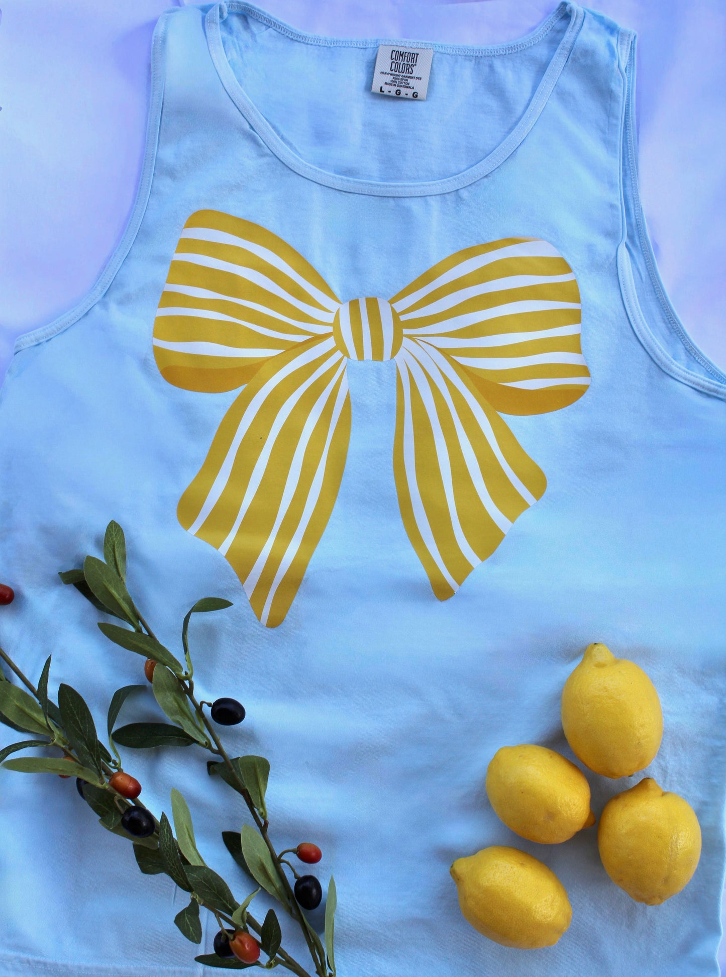 Yellow Coastal Bow Comfort Colors Tank | Preppy Summer Bow Tank Top | Citrus Coastal Boutique Tank
