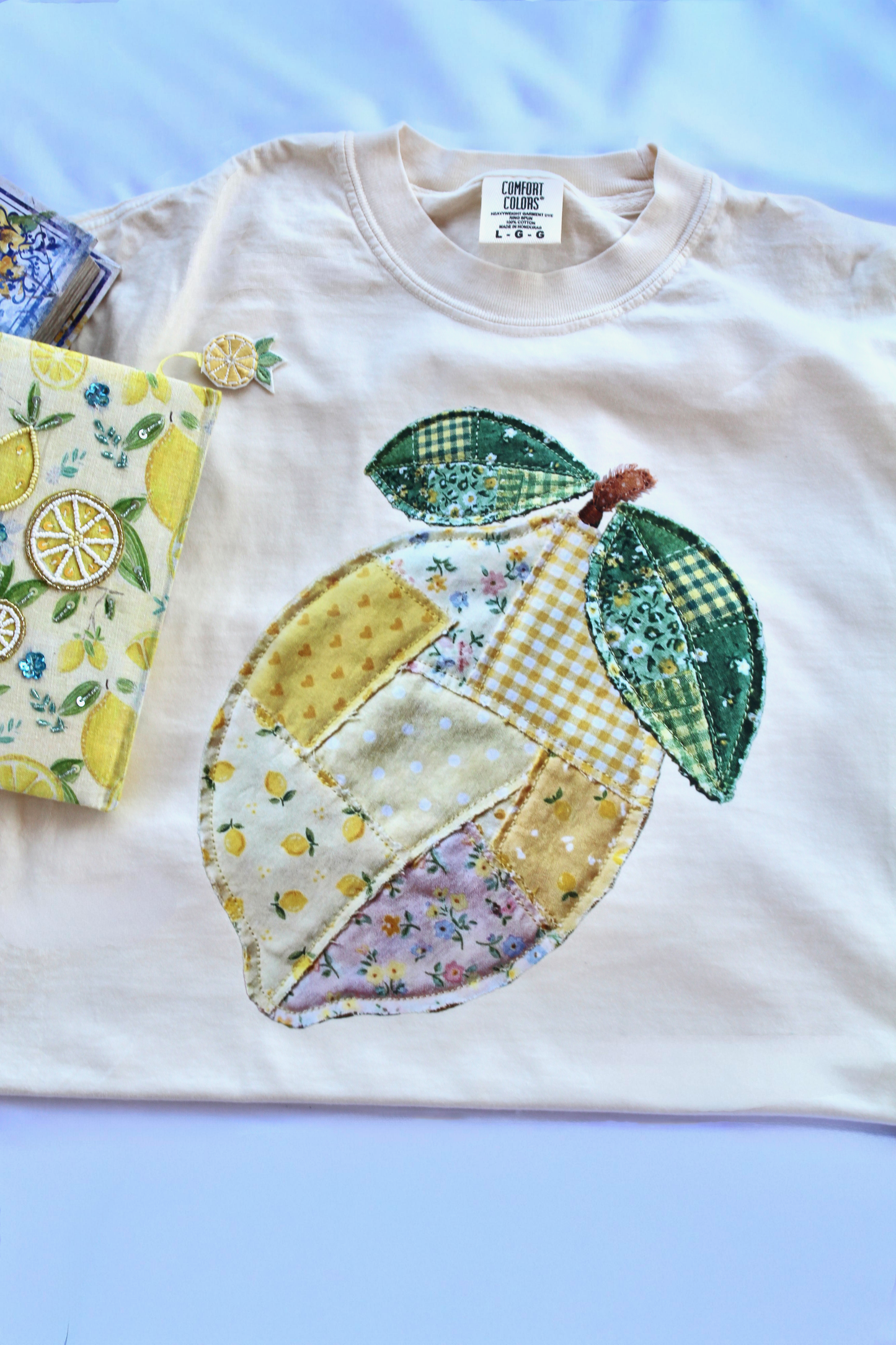 Faux Appliqué Lemon Comfort Colors Tee | Vintage Citrus Patchwork Shirt | Cottagecore Boutique Tee