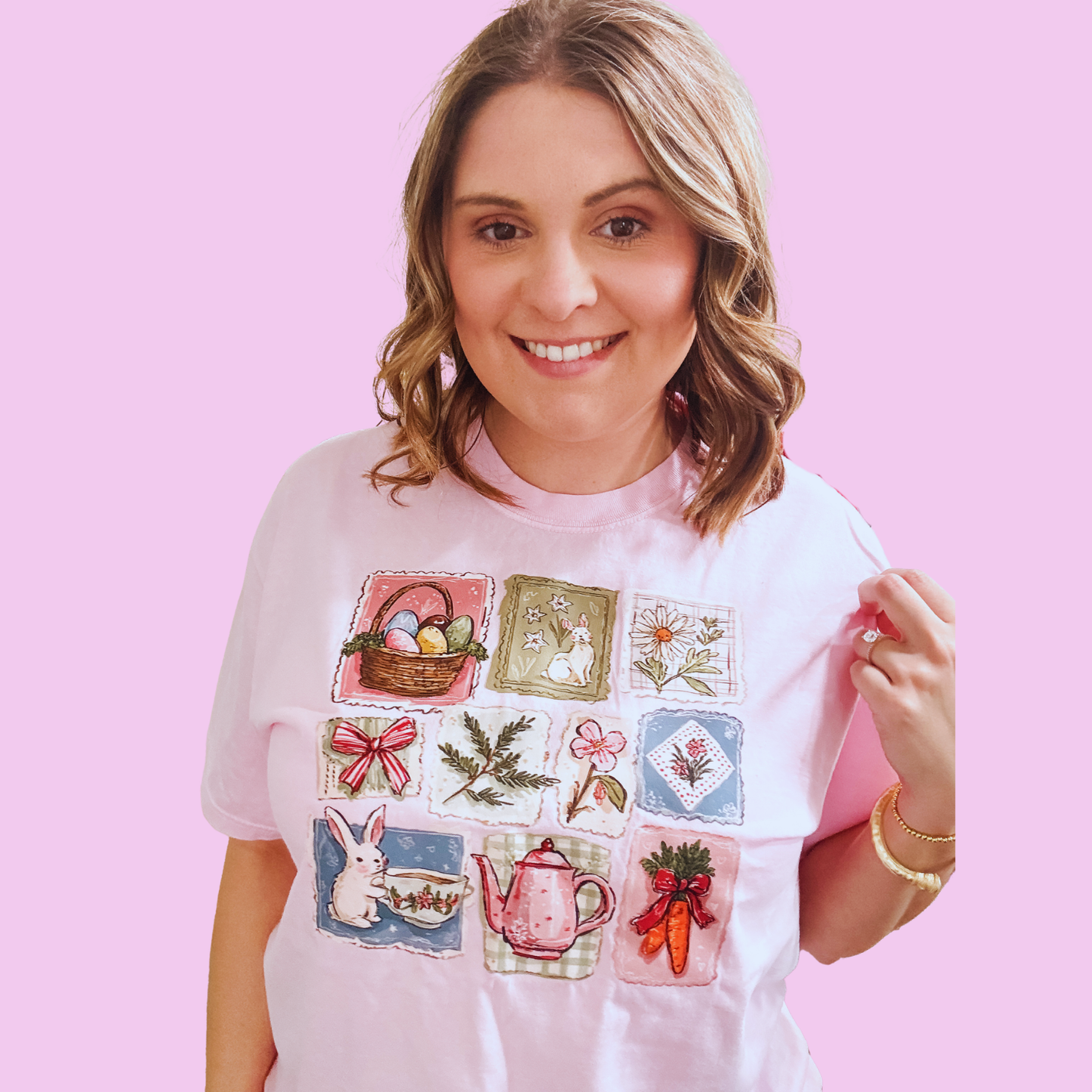 Vintage Easter Patchwork Graphic Tee | Spring Bunny Boutique Shirt | Walker James Boutique