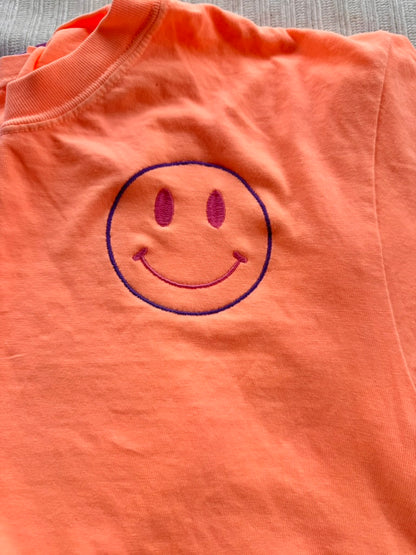 Smiley Face Embroidered Comfort Colors Tee