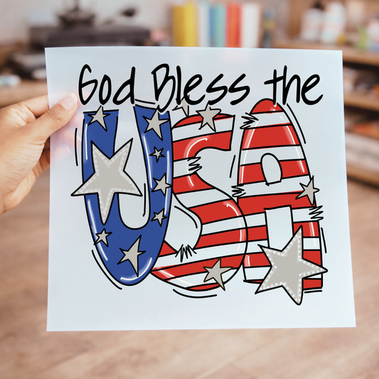 God Bless the USA DTF Transfer | Patriotic Stars & Stripes Design | 4th of July USA Graphic | Americana DTF Print