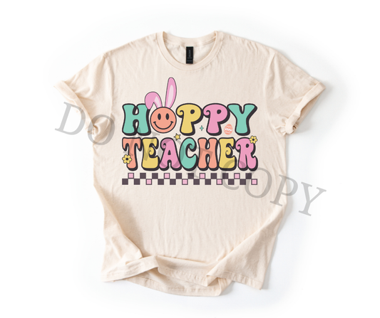 Hoppy Teacher DTF Transfer – Easter Teacher Bunny Design – Ready to Press Heat Transfer