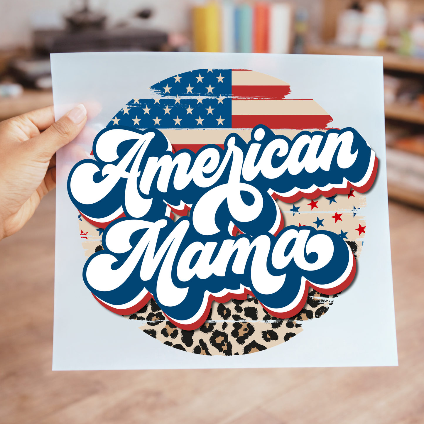 American Mama DTF Transfer | Patriotic Leopard Print Design | 4th of July Mom Shirt Graphic | USA Retro Script Transfer