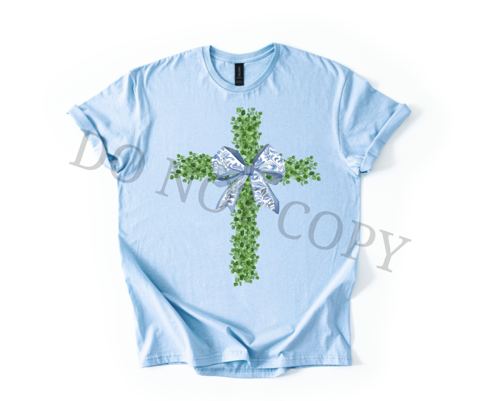 Greenery Cross DTF Transfer – Christian Easter Bow Cross Design – Ready to Press Heat Transfer