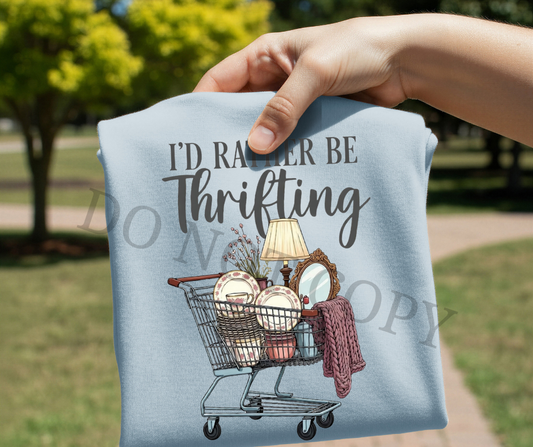I’d Rather Be Thrifting DTF Transfer Ready to Press | Vintage Thrift Cart Graphic | Grandmillennial Cottage Core Shirt Design