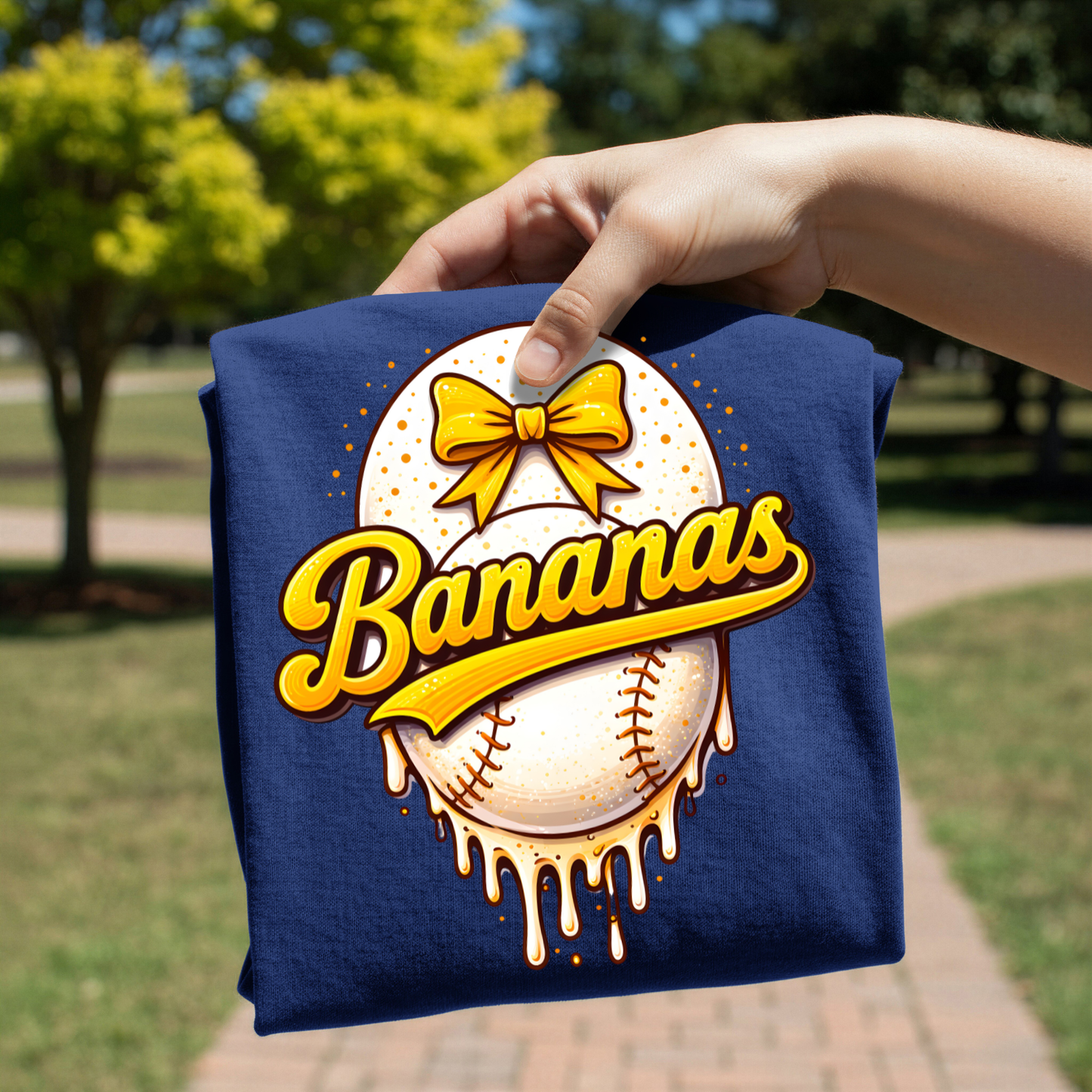 Bananas Baseball Bow Graphic Tee | Banana Ball Shirt | Game Day Baseball Tee