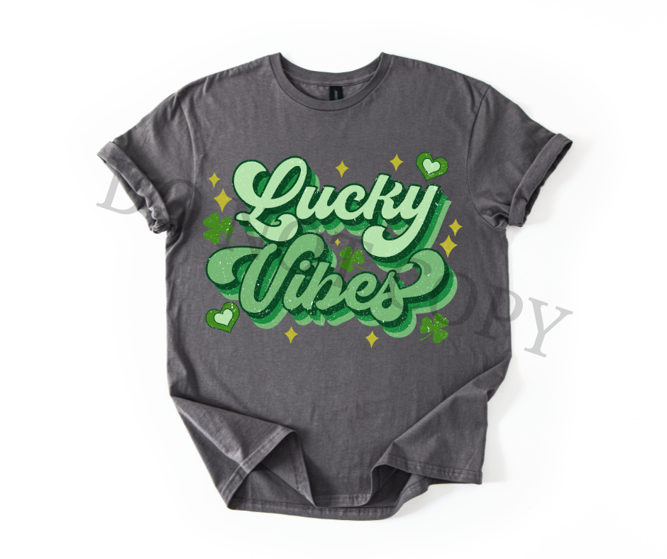 Lucky Vibes DTF Transfer Ready to Press | Trendy St Patrick’s Day Heat Transfer