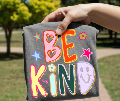 Be Kind DTF Transfer Ready to Press | Colorful Retro Kindness Graphic | Inspirational Shirt Design for Boutique & Small Business