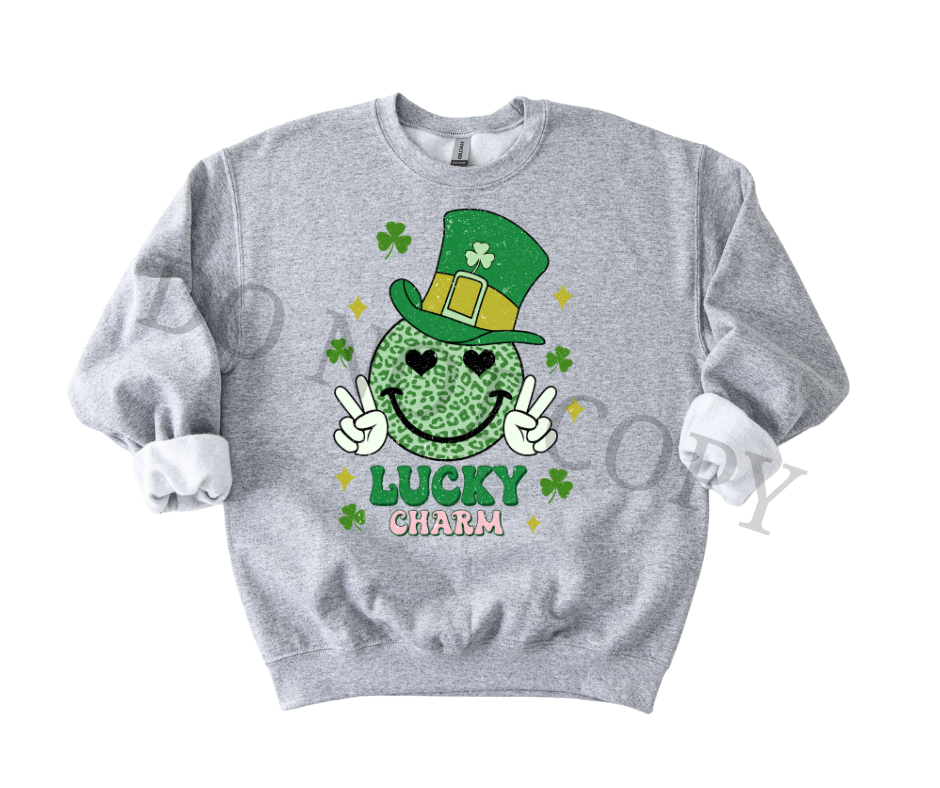 Lucky Charm Smiley Retro DTF Transfer | St Patrick’s Day Heat Transfer | Ready to Press Irish Design