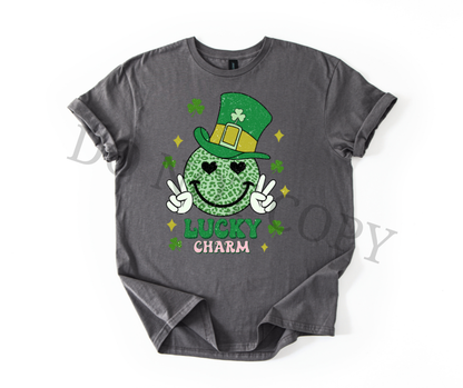 Lucky Charm Smiley Retro DTF Transfer | St Patrick’s Day Heat Transfer | Ready to Press Irish Design