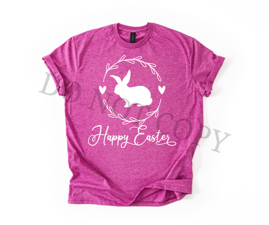 Happy Easter Bunny Wreath DTF Transfer – All White Ink Easter Design – Ready to Press Heat Transfer
