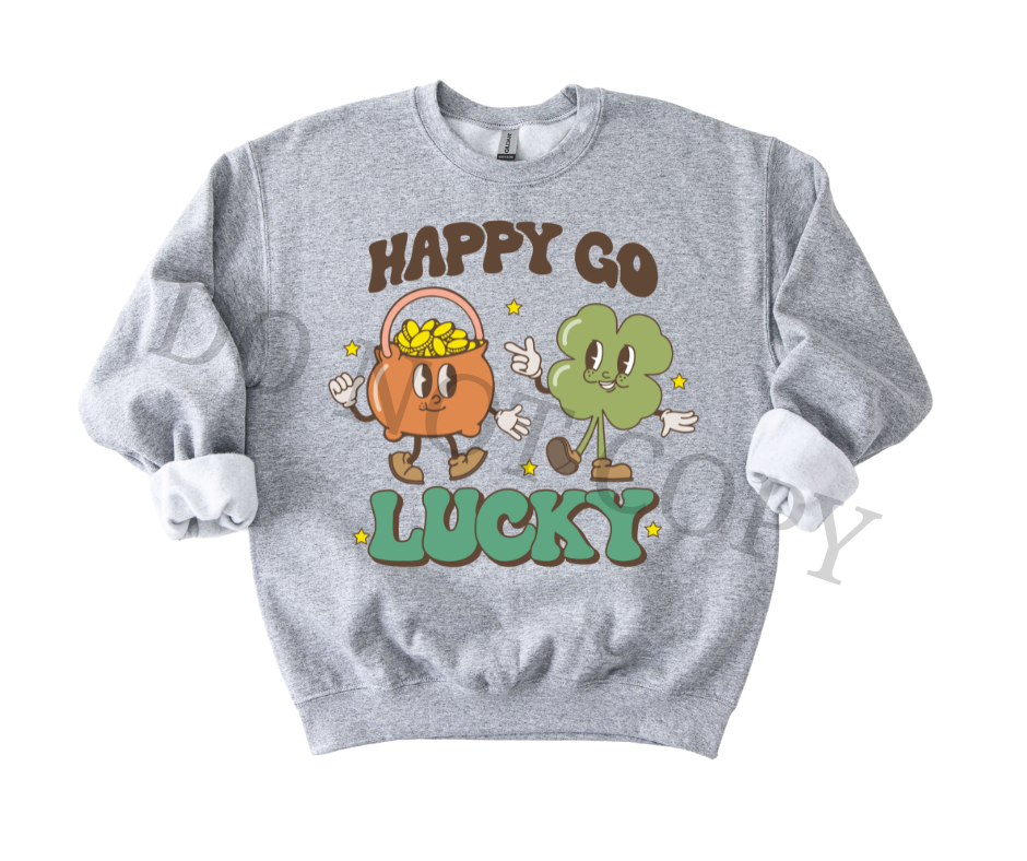 Happy Go Lucky DTF Transfer | St Patrick’s Day Heat Transfer | Cute Irish Ready to Press Design