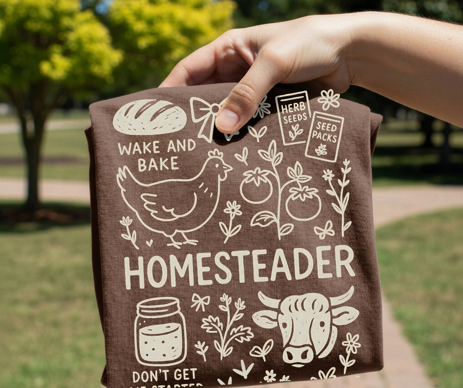 Wake and Bake Homesteader DTF Transfer – Farm Life Graphic | Ready to Press Heat Transfer for Shirt Makers