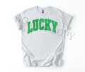 Lucky Varsity DTF Transfer | St Patrick’s Day Heat Transfer | Retro Irish Ready to Press Design