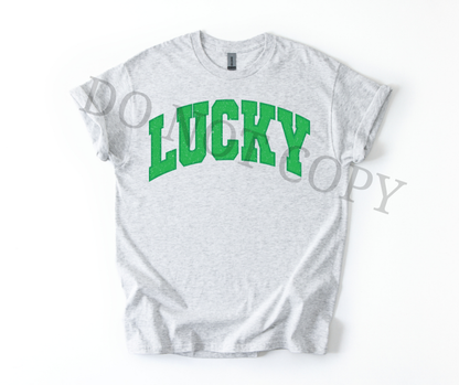 Lucky Varsity DTF Transfer | St Patrick’s Day Heat Transfer | Retro Irish Ready to Press Design