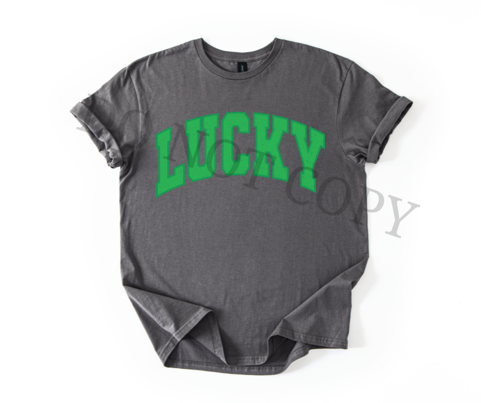 Lucky Varsity DTF Transfer | St Patrick’s Day Heat Transfer | Retro Irish Ready to Press Design