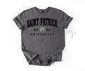 Saint Patrick University DTF Transfer | St Patrick’s Day Heat Transfer | Varsity Irish Ready to Press