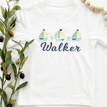 Personalized Sailboat Name Tee | Boy & Girl Custom Infant, Toddler & Youth Summer Shirt