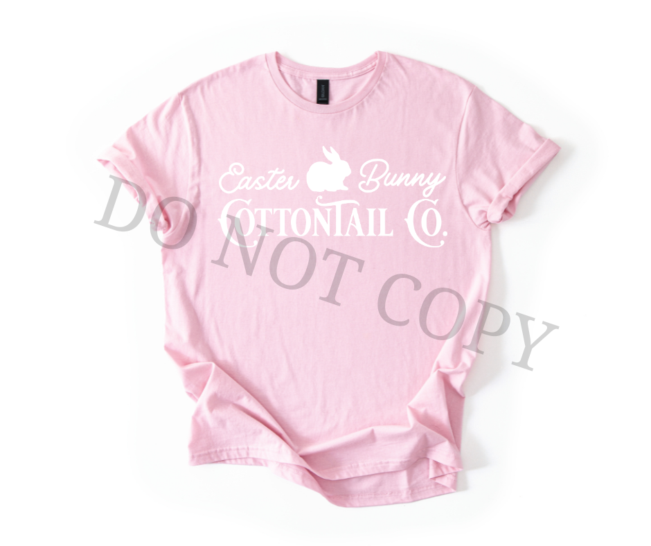 Easter Bunny Cottontail Co. DTF Transfer – All White Ink Easter Design – Ready to Press Heat Transfer