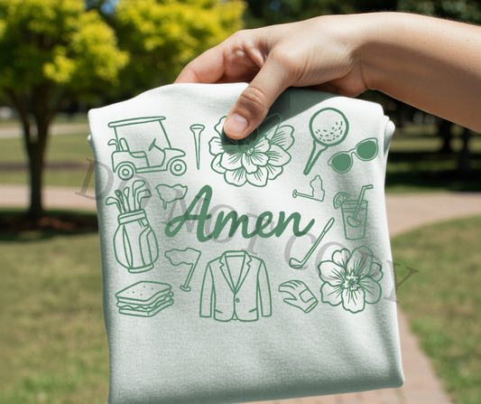 Amen Golf DTF Transfer Ready to Press | Masters Inspired Country Club Graphic | Augusta Spring Golf Shirt Print for Boutique & Small Business