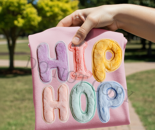 Hip Hop Easter DTF Transfer – Faux Chenille Pastel Bunny Design | Ready to Press Heat Transfer for Shirt Makers