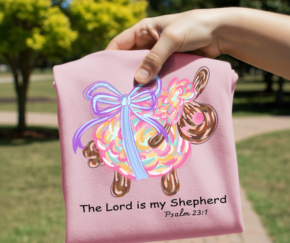 Psalm 23:1 Lamb DTF Transfer – The Lord Is My Shepherd Easter Design | Ready to Press Christian Heat Transfer