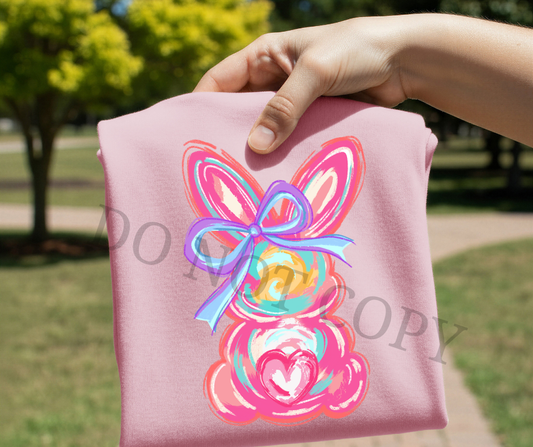 Pink Bow Easter Bunny DTF Transfer – Pastel Boutique Spring Bunny | Ready to Press Heat Transfer for Shirts