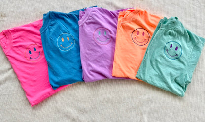 Smiley Face Embroidered Comfort Colors Tee