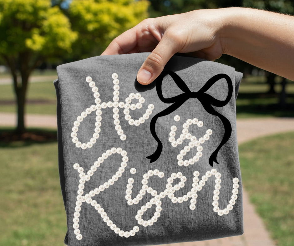 He Is Risen Pearl DTF Transfer – Elegant Bow Easter Faith Design | Ready to Press Heat Transfer for Shirts