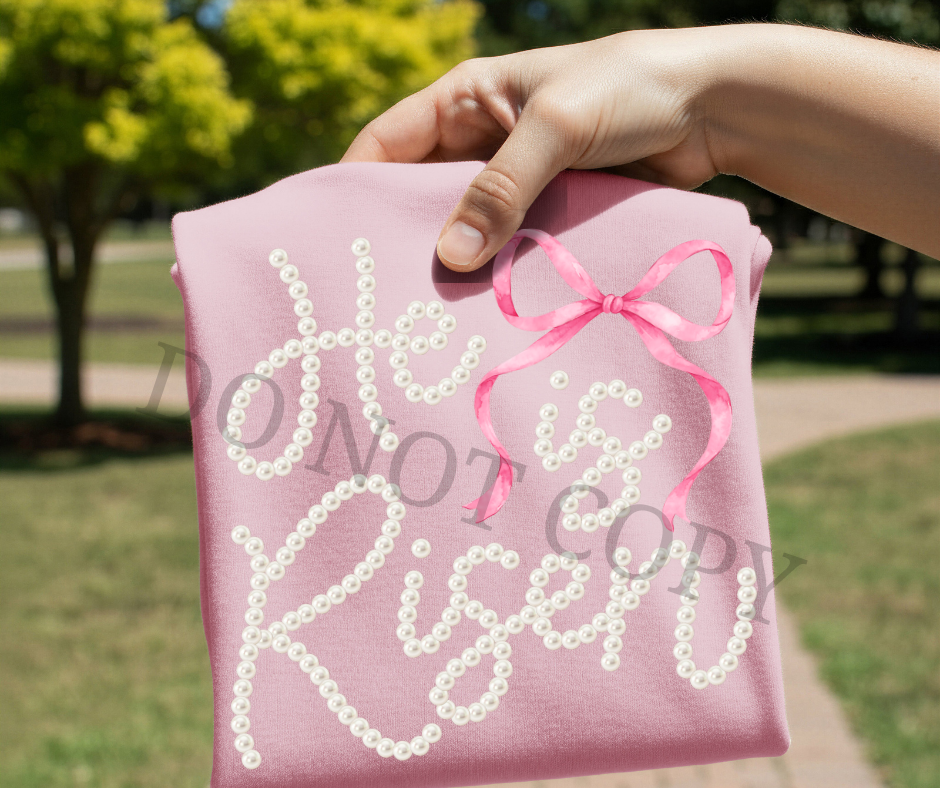 He Is Risen Pearl Bow DTF Transfer – Pink Easter Faith Design | Ready to Press Heat Transfer for Shirts
