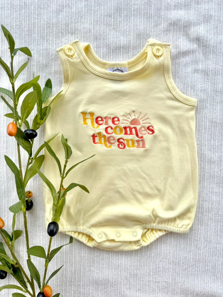 Here Comes the Sun Embroidered Baby Bubble Romper