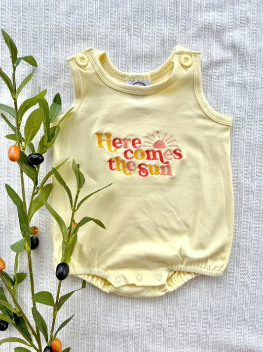 Here Comes the Sun Embroidered Baby Bubble Romper