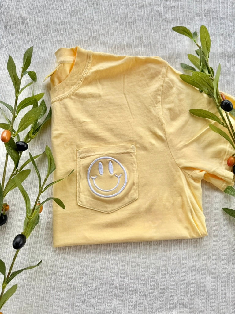 Puff Embroidered Smiley Pocket Comfort Colors Tee