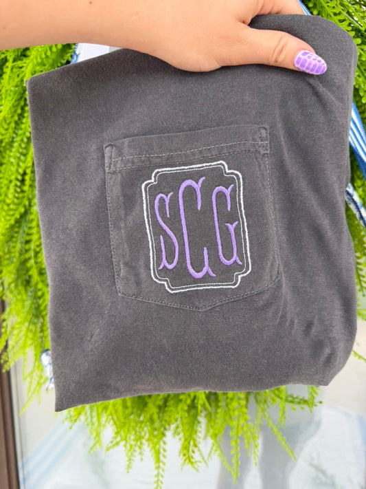 Personalized Scallop Monogram Pocket Comfort Colors Tee