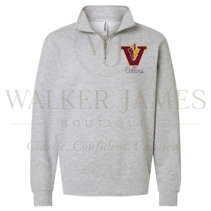 School Spirit Quarterzip- EMBROIDERED + CUSTOM- ALL SCHOOLS