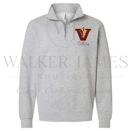 School Spirit Quarterzip- EMBROIDERED + CUSTOM- ALL SCHOOLS