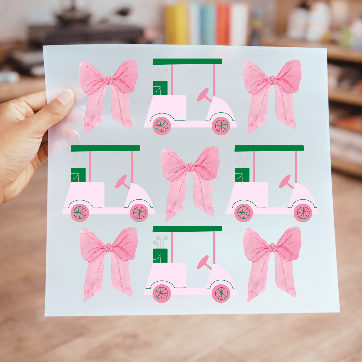 Pink Golf Cart & Bow DTF Transfer | Preppy Golf Shirt Print for Youth & Adult Sizes | Country Club Aesthetic
