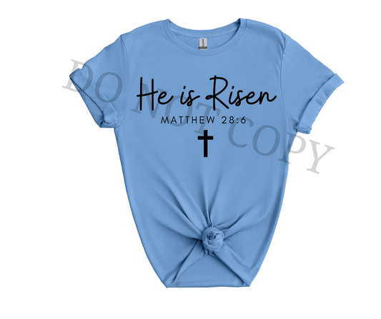 He Is Risen Matthew 28:6 DTF Transfer – Christian Easter Scripture Design – Ready to Press Heat Transfer