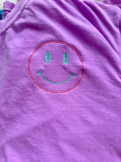 Smiley Face Embroidered Comfort Colors Tee