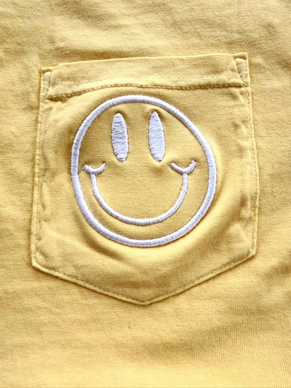 Puff Embroidered Smiley Pocket Comfort Colors Tee