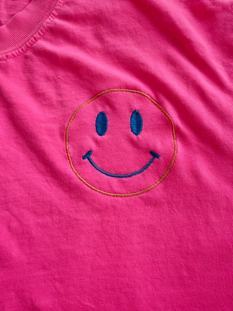Smiley Face Embroidered Comfort Colors Tee