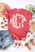Strawberry Monogram Tee | Spring Boutique Graphic Shirt | Personalized Style Look