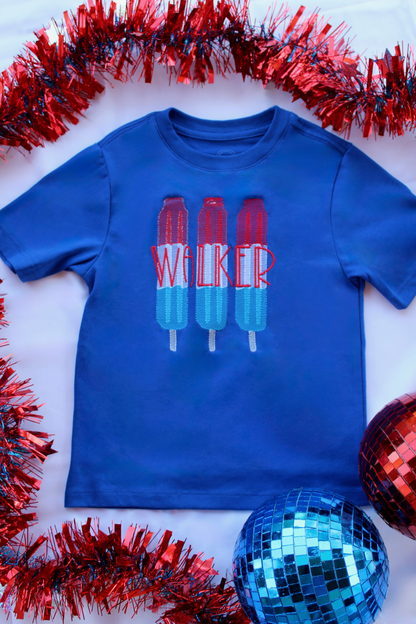 Personalized Popsicle Shirt | Kids 4th of July Shirt | Custom Name Patriotic Tee | Red White Blue Summer Shirt for Boys Girls